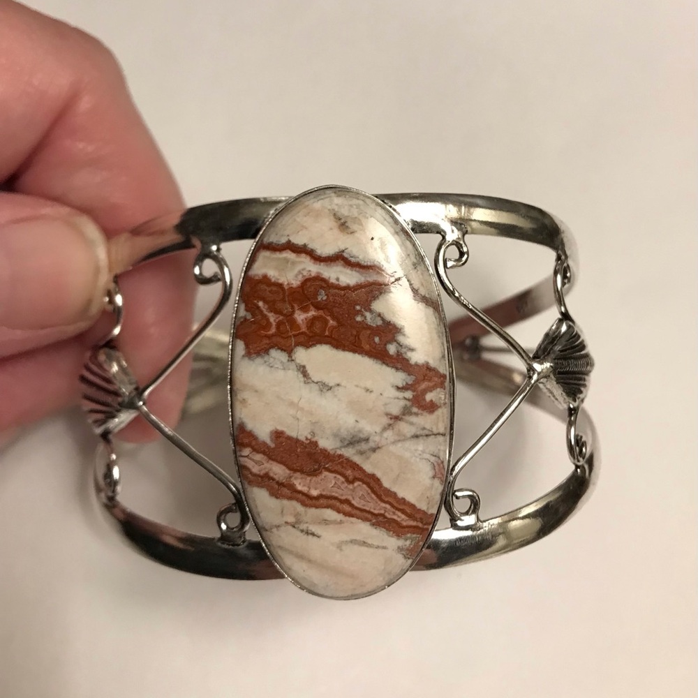 Jasper Stamped 925 Sterling Silver Cuff Bracelet - Picture 5 of 5